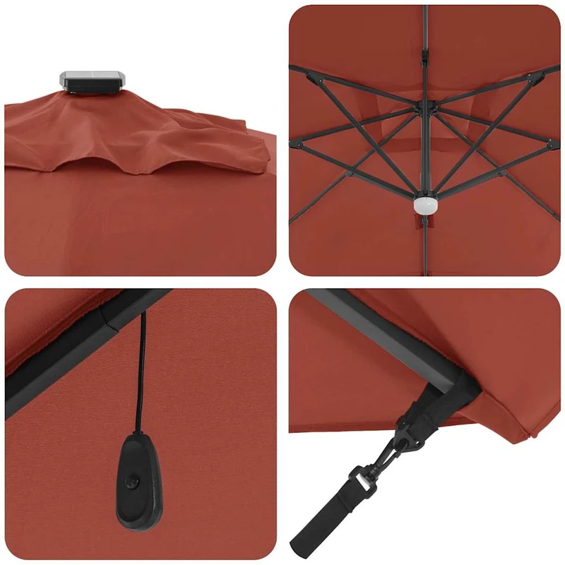 Parasol Roma rectangulaire inclinable 286 x 284 x 270 cm fonction rotative design moderne en polyester rouge 02_0058730