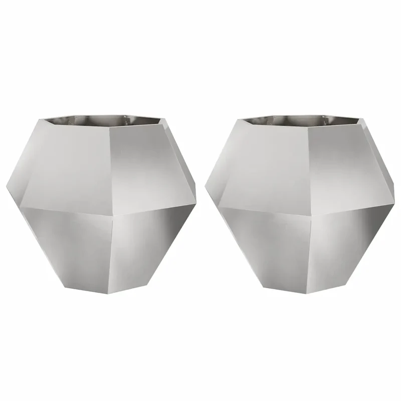 Lot de 2 jardinières rectangulaires extérieures pour jardin balcon 100 x 100 x 80 cm en acier inoxydable argent 02_0053099