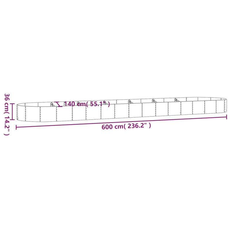 Jardinière bac lit surélevé plantes fleurs terrasse jardin de jardin acier enduit de poudre 600 x 140 x 36cm gris 02_0039678