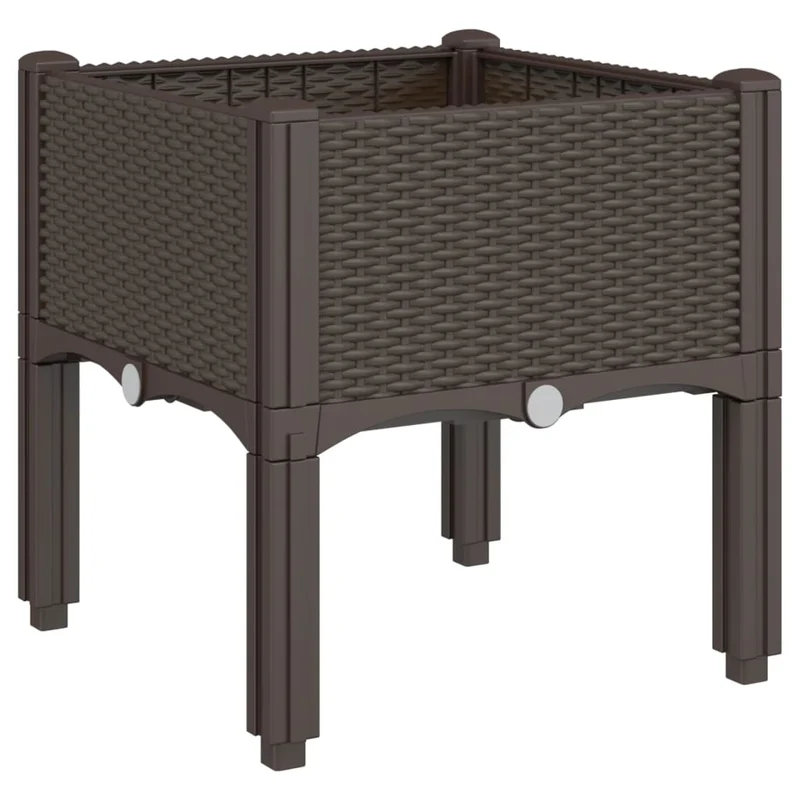 Jardinière bac lit surélevé plantes fleurs terrasse jardin avec pieds 40 x 40 x 42 cm PP marron 02_0038165