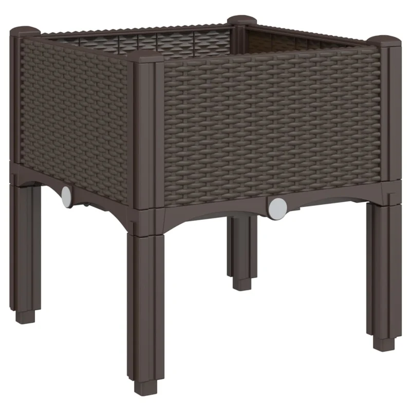Jardinière bac lit surélevé plantes fleurs terrasse jardin avec pieds 40 x 40 x 42 cm PP marron 02_0038165