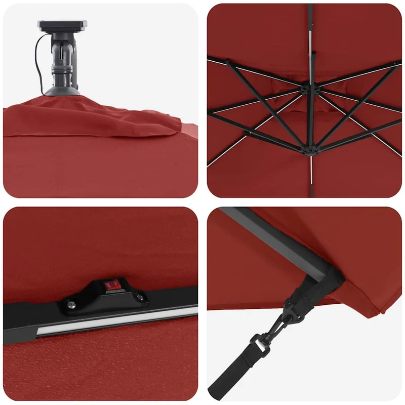 Parasol déporté moderne inclinable 249 x 249 x 250 cm résistant au vent jardin terrasse en acier terre cuite 02_0058778