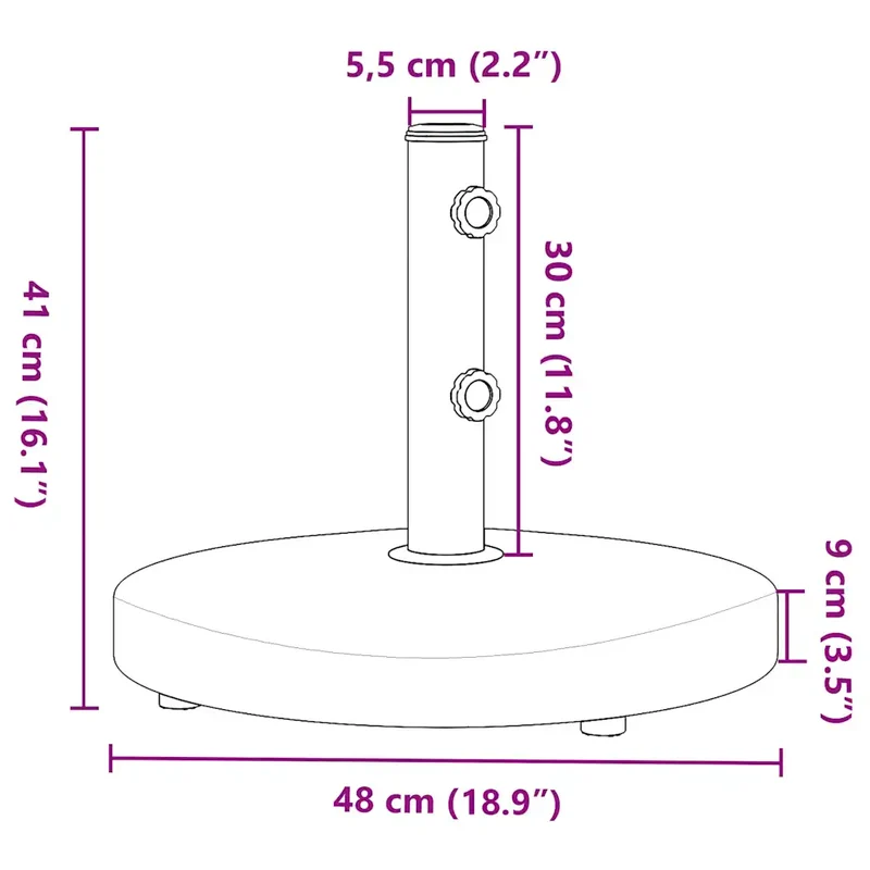 Base de parasol ronde stable avec adaptateurs 48 x 41 cm fixation facile en acier inoxydable argenté 02_0047472