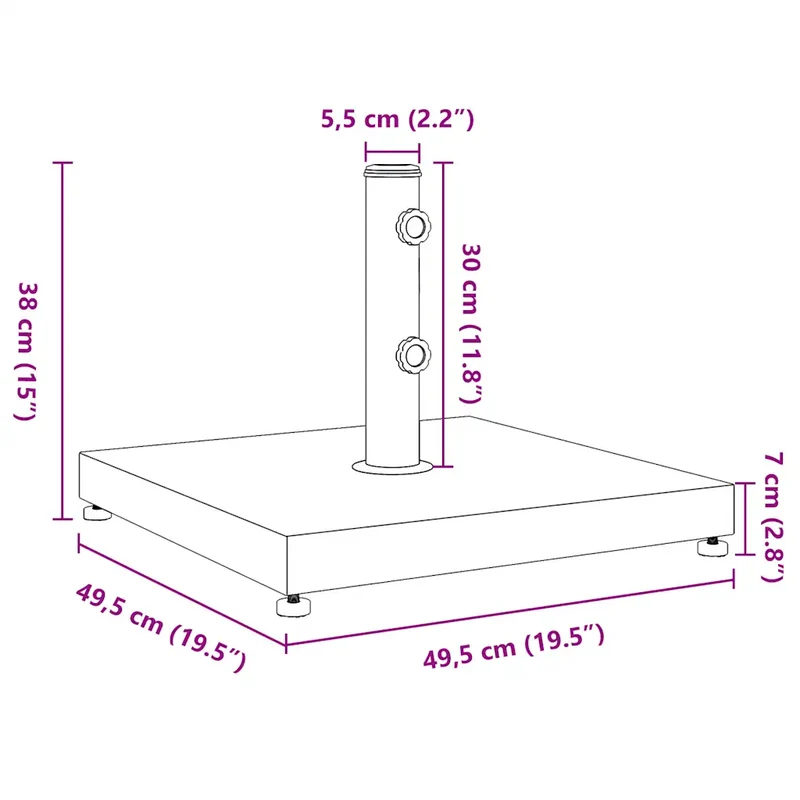 Base de parasol solide et stable avec adaptateurs 49,5 x 49,5 x 38 cm en acier inoxydable argenté 02_0047471