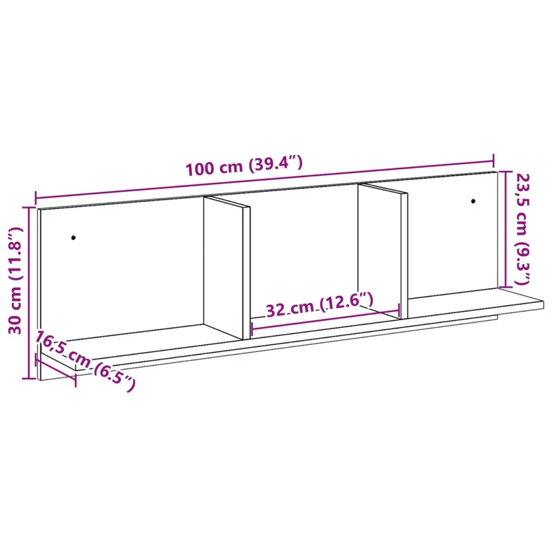 Armoire murale flottante 100 x 16,5 x 30 cm gain de place moderne déco intérieure en bois d'ingénierie chêne sonoma 02_0050588