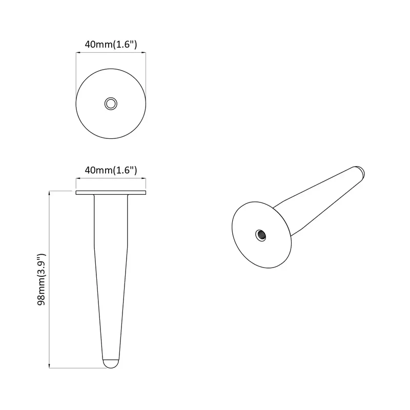 Lot de 2 pieds coniques dorés design épuré très flexible 98 x 40 mm en fer doré 02_0051993