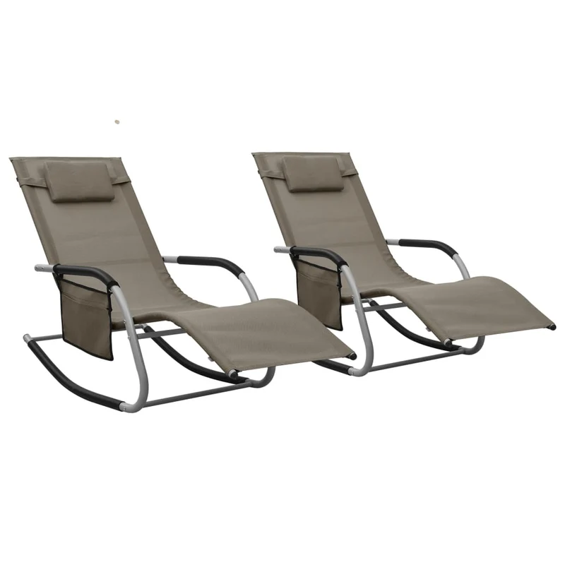 Lot de 2 transats chaise longue bain de soleil lit de jardin terrasse meuble d'extérieur textilène taupe et gris 02_0012151