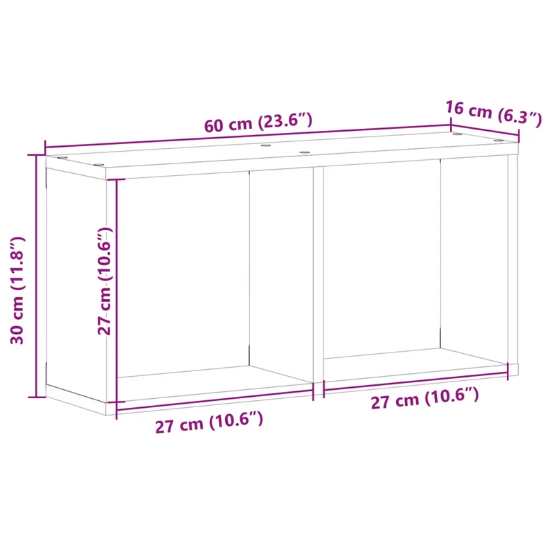 Armoire murale flottante moderne gain de place rangement 60 x 16 x 30 cm en bois d'ingénierie gris 02_0050600
