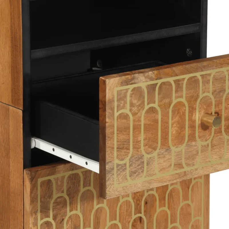 Armoire de salle de bain rétro 38 x 33 x 160 cm grand rangement avec motif sculpté en bois massif marron 02_0047316