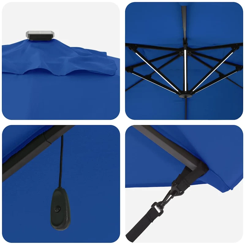 Parasol déporté moderne inclinable pour jardin terrasse 352 x 251 x 265 cm en polyester azur 02_0058704
