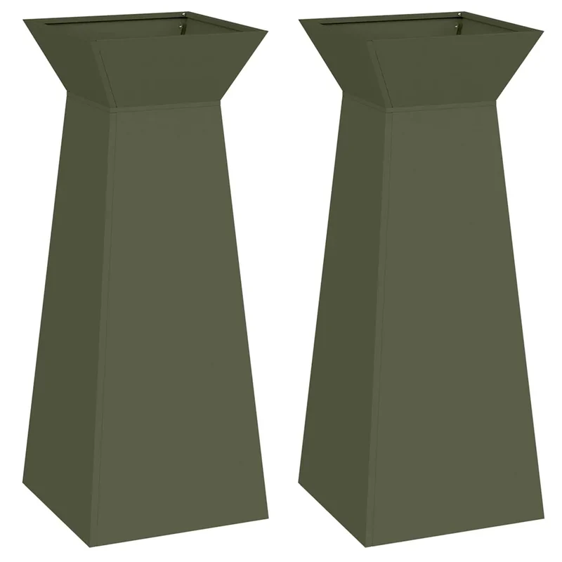 Lot de 2 jardinières pilier modernes 40 x 40 x 100 cm décoration extérieure style contemporain en matériau olive 02_0052417