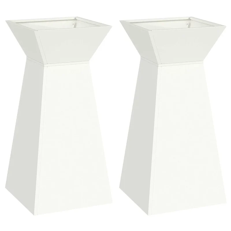 Lot de 2 jardinières pilier design contemporain extérieur 35 x 35 x 73 cm en matériaux blanc 02_0052399
