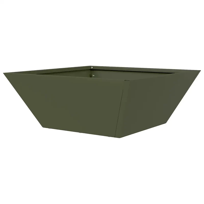 Cache-pot de jardin trapézoïdal moderne extérieur 40 x 40 x 15 cm en acier vert olive 02_0052374