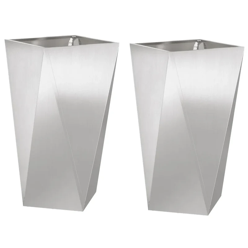 Lot de 2 jardinières modernes 40 x 40 x 75 cm pour extérieur jardin terrasse en acier inoxydable argent 02_0053029