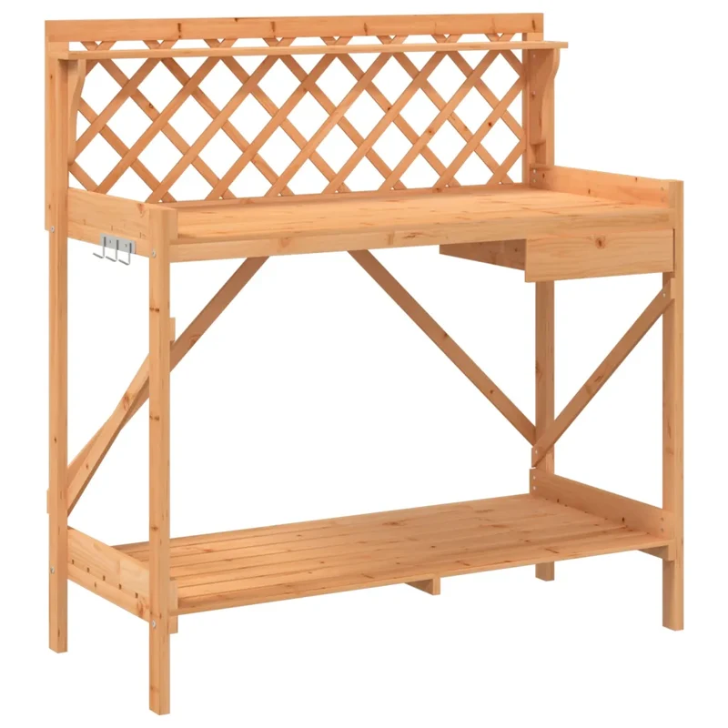 Banc de rempotage avec treillis 110 x 50 x 117 cm espace rangement durable style jardin en bois massif marron 02_0047463