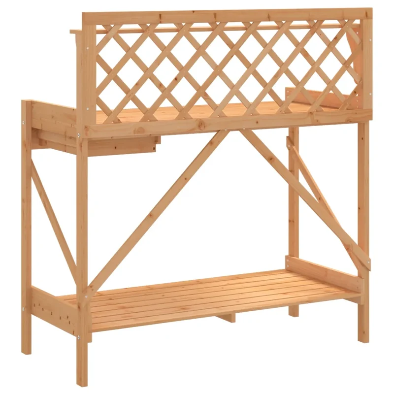 Banc de rempotage avec treillis 110 x 50 x 117 cm espace rangement durable style jardin en bois massif marron 02_0047463