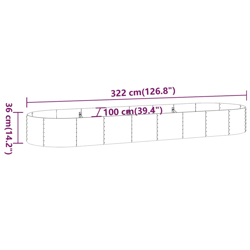 Lot de 1 lit surélevé de jardin ovale 322 x 100 x 36 cm usage extérieur design moderne en acier galvanisé marron 02_0046580