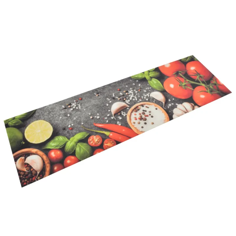 Tapis de cuisine lavable en velours impression légumes 150 x 45 cm antidérapant doux flexible en polyamide multicolore 02_0046029