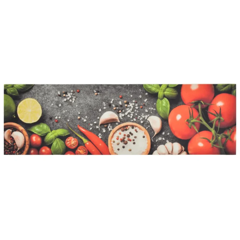 Tapis de cuisine lavable en velours impression légumes 150 x 45 cm antidérapant doux flexible en polyamide multicolore 02_0046029