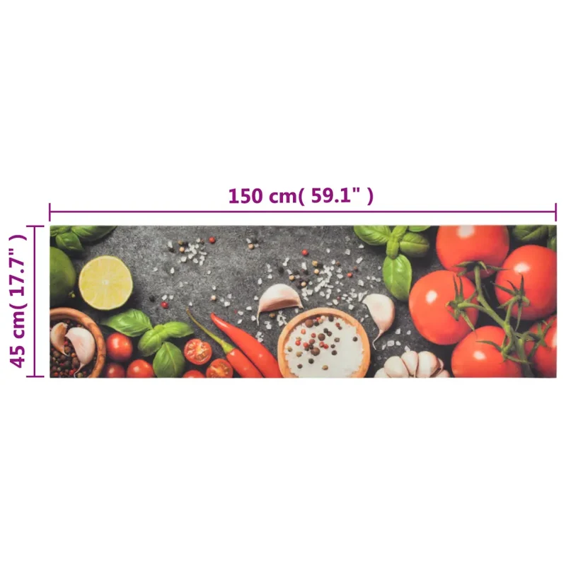 Tapis de cuisine lavable en velours impression légumes 150 x 45 cm antidérapant doux flexible en polyamide multicolore 02_0046029