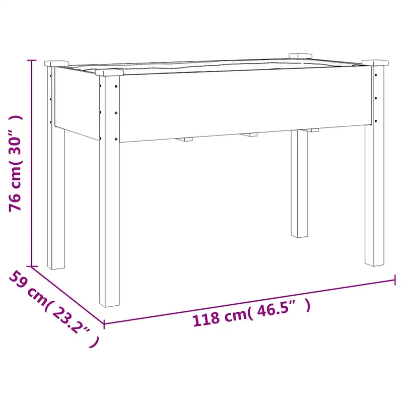 Jardinière avec doublure pratique tendance jardin extérieur 118 x 59 x 76 cm en bois massif gris 02_0047412