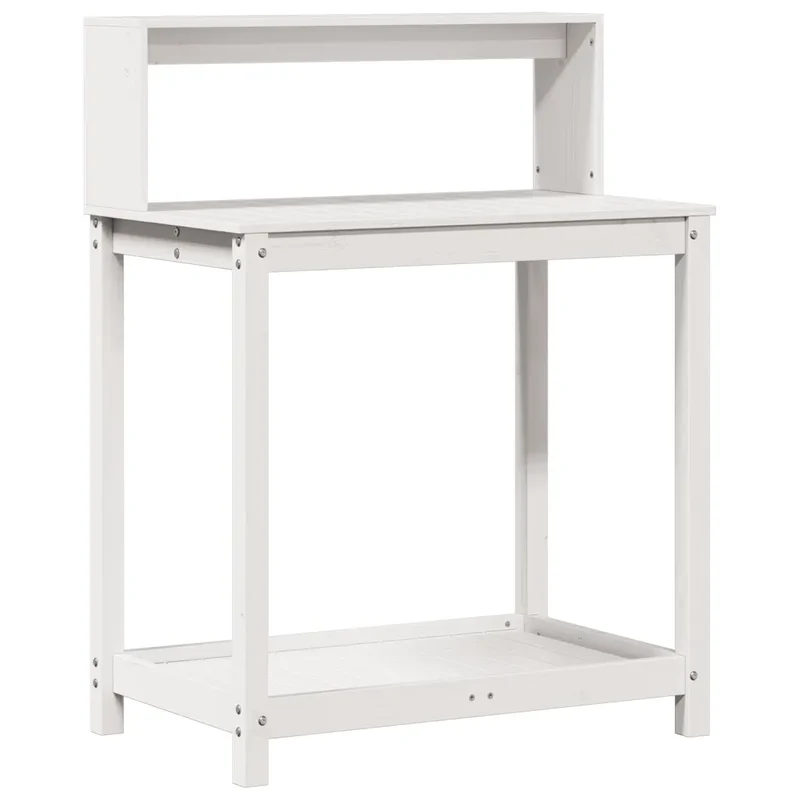 Table de rempotage extérieure avec étagères 82,5 x 50 x 109,5 cm design rustique jardin en bois massif blanc 02_0049244