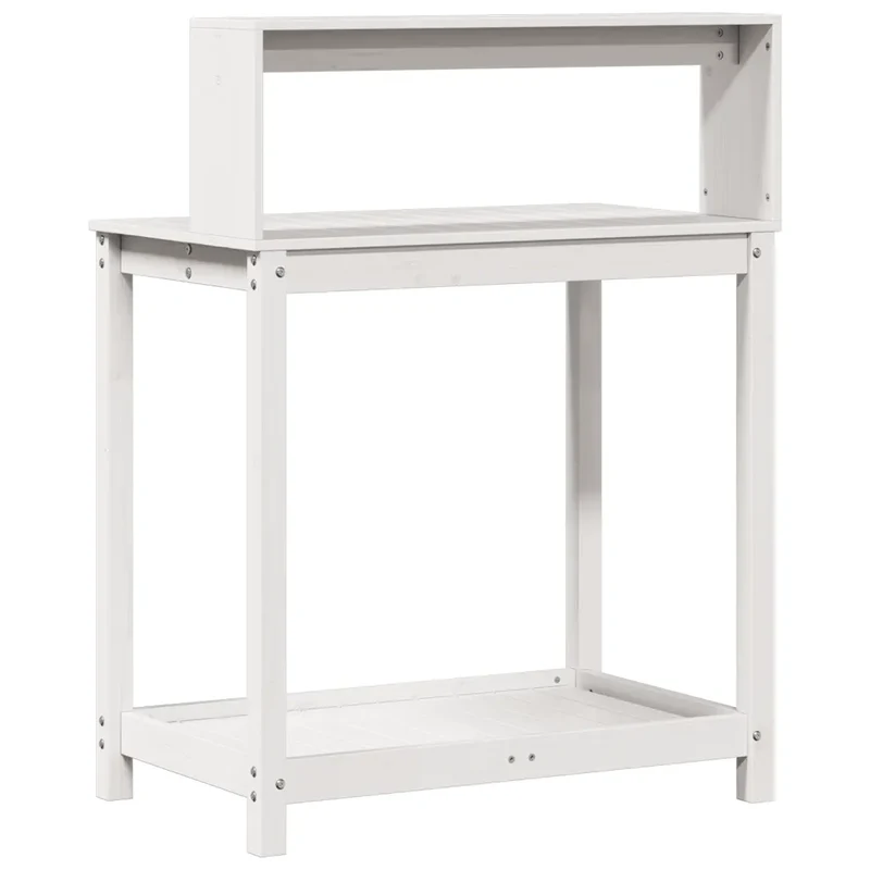Table de rempotage extérieure avec étagères 82,5 x 50 x 109,5 cm design rustique jardin en bois massif blanc 02_0049244