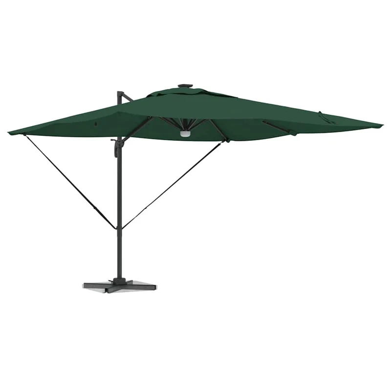 Parasol rectangulaire inclinable 286 x 284 x 270 cm avec éclairage LED moderne jardin en polyester vert 02_0058724