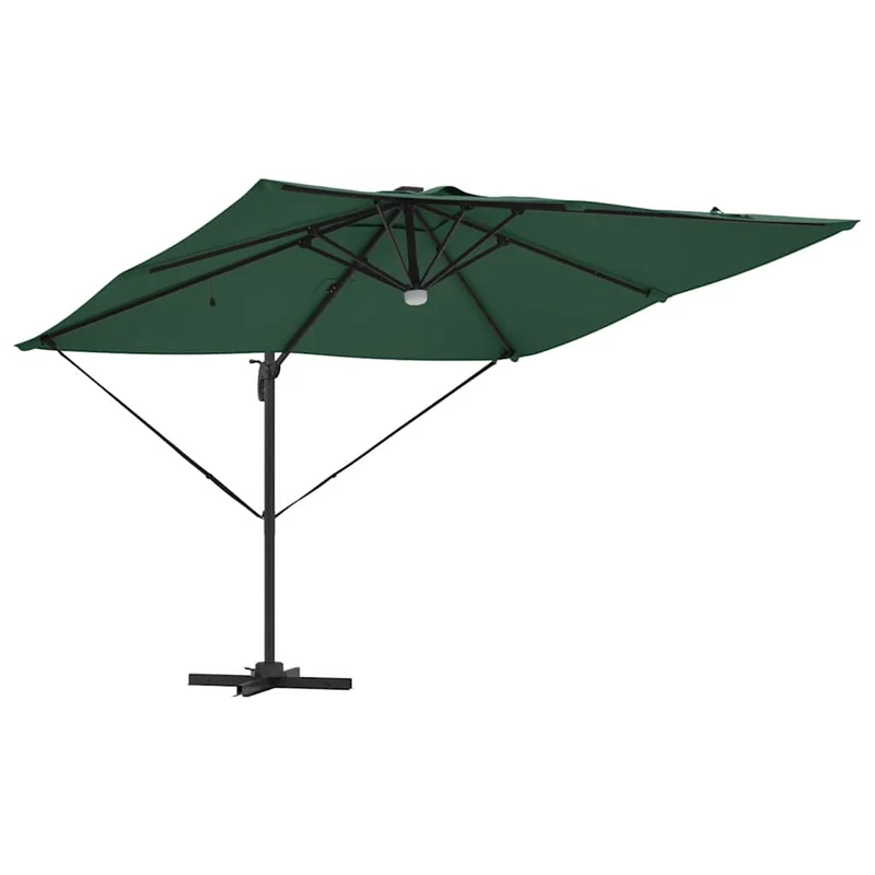 Parasol rectangulaire inclinable 286 x 284 x 270 cm avec éclairage LED moderne jardin en polyester vert 02_0058724