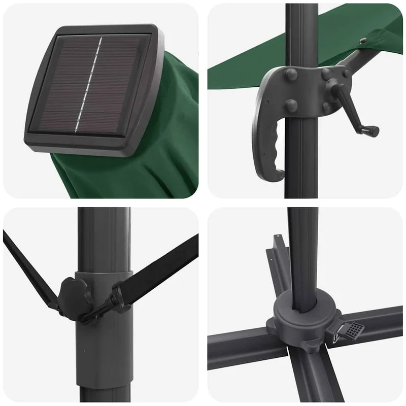 Parasol rectangulaire inclinable 286 x 284 x 270 cm avec éclairage LED moderne jardin en polyester vert 02_0058724