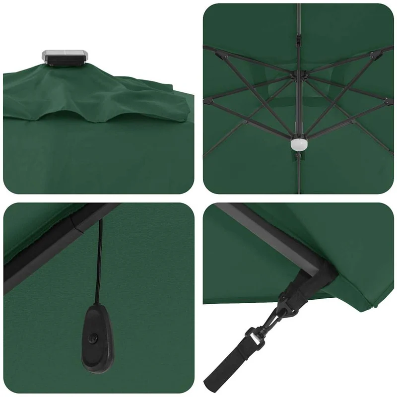 Parasol rectangulaire inclinable 286 x 284 x 270 cm avec éclairage LED moderne jardin en polyester vert 02_0058724