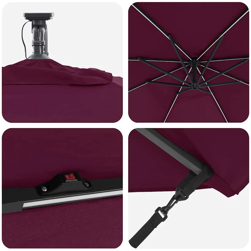 Parasol cantilever moderne inclinable jardin 294 x 294 x 248 cm en polyester bordeaux 02_0058761