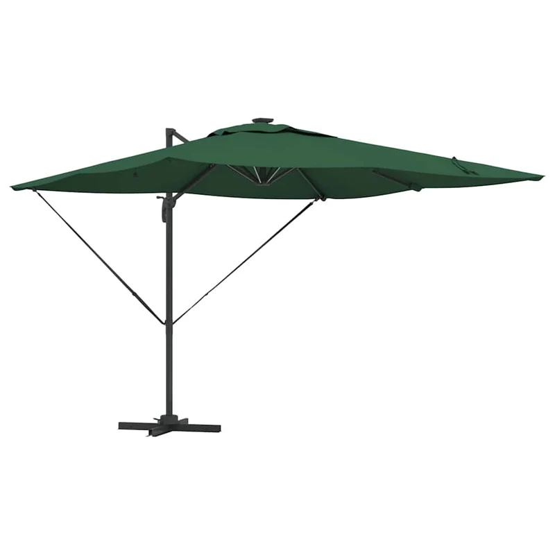 Parasol déporté moderne rectangulaire 286 x 284 x 270 cm rotation 360° durable en aluminium vert 02_0058692