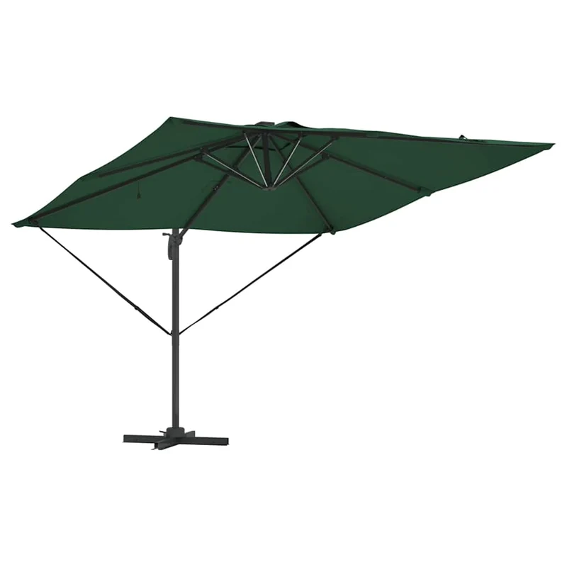 Parasol déporté moderne rectangulaire 286 x 284 x 270 cm rotation 360° durable en aluminium vert 02_0058692
