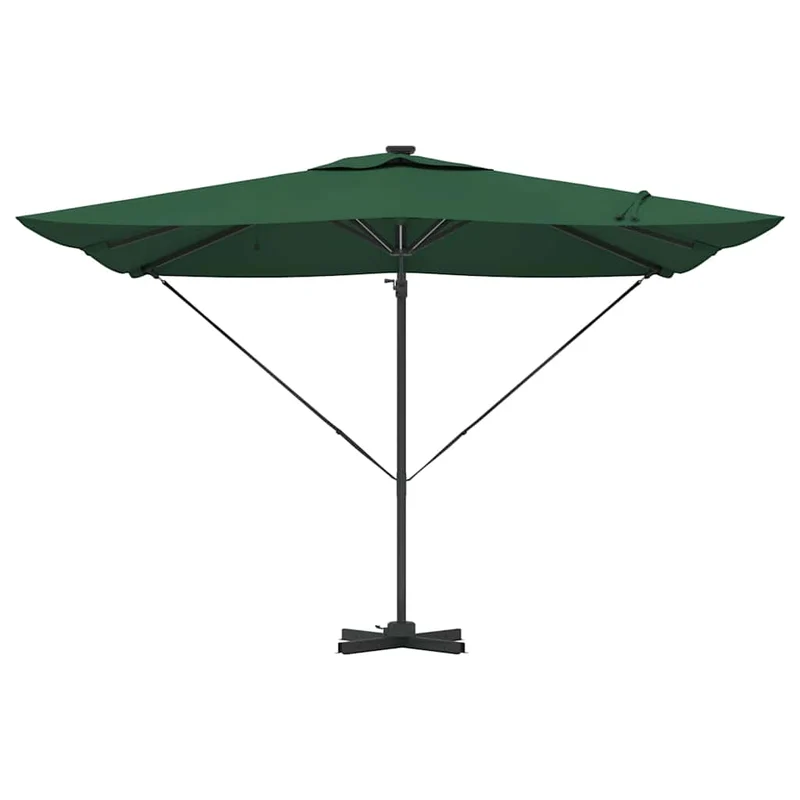 Parasol déporté moderne rectangulaire 286 x 284 x 270 cm rotation 360° durable en aluminium vert 02_0058692