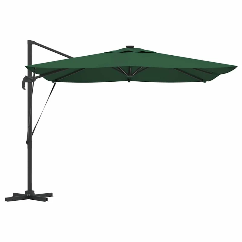 Parasol déporté moderne rectangulaire 286 x 284 x 270 cm rotation 360° durable en aluminium vert 02_0058692