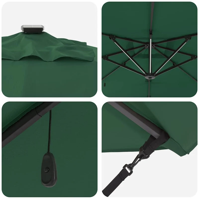 Parasol déporté moderne rectangulaire 286 x 284 x 270 cm rotation 360° durable en aluminium vert 02_0058692