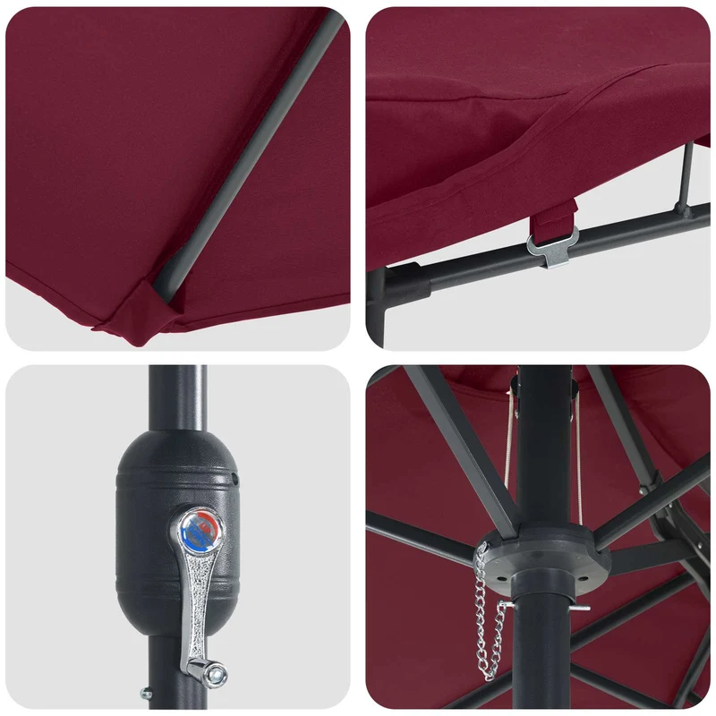 Parasol de jardin moderne pliable 385 x 209 x 244 cm avec éclairage LED ambiance cosy en polyester bordeaux 02_0058686