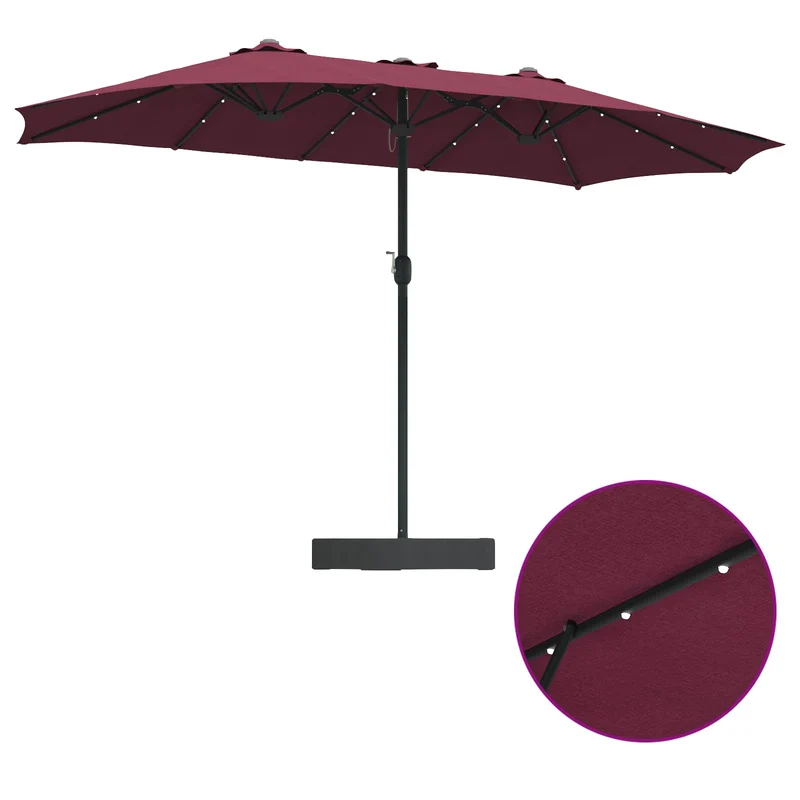 Parasol de jardin moderne pliable 385 x 209 x 244 cm avec éclairage LED ambiance cosy en polyester bordeaux 02_0058686