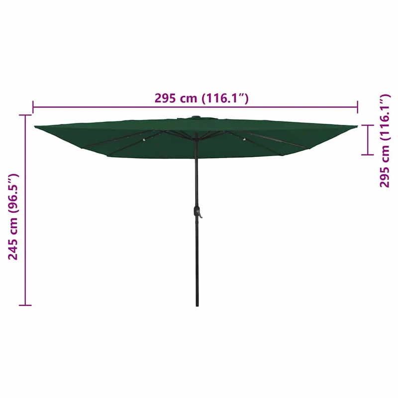 Parasol de jardin pliable moderne 295 x 295 x 245 cm avec lumières LED en polyester vert 02_0058804