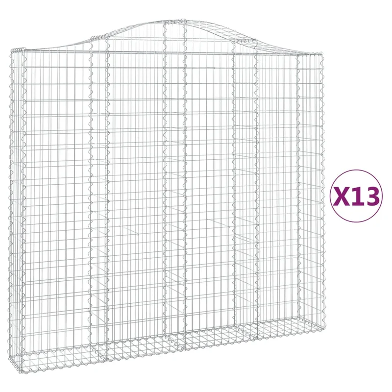 Lot de 13 paniers à gabions arqués décoration insonorisante jardin 200 x 30 x 180/200 cm en fer galvanisé argenté 02_0055277
