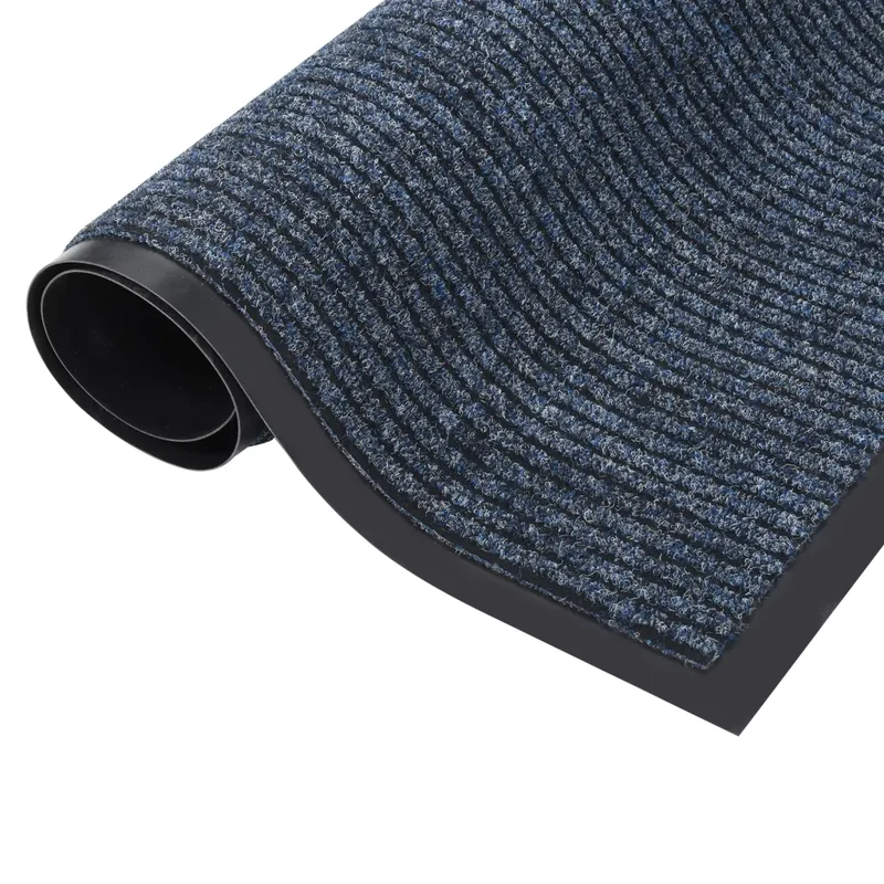 Paillasson rayé intérieur extérieur 40 x 60 cm design antidérapant convivial en polypropylène bleu 02_0046796