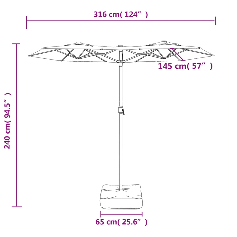 Parasol de jardin à double tête 316 x 145 cm en polyester terre cuite 02_0047390