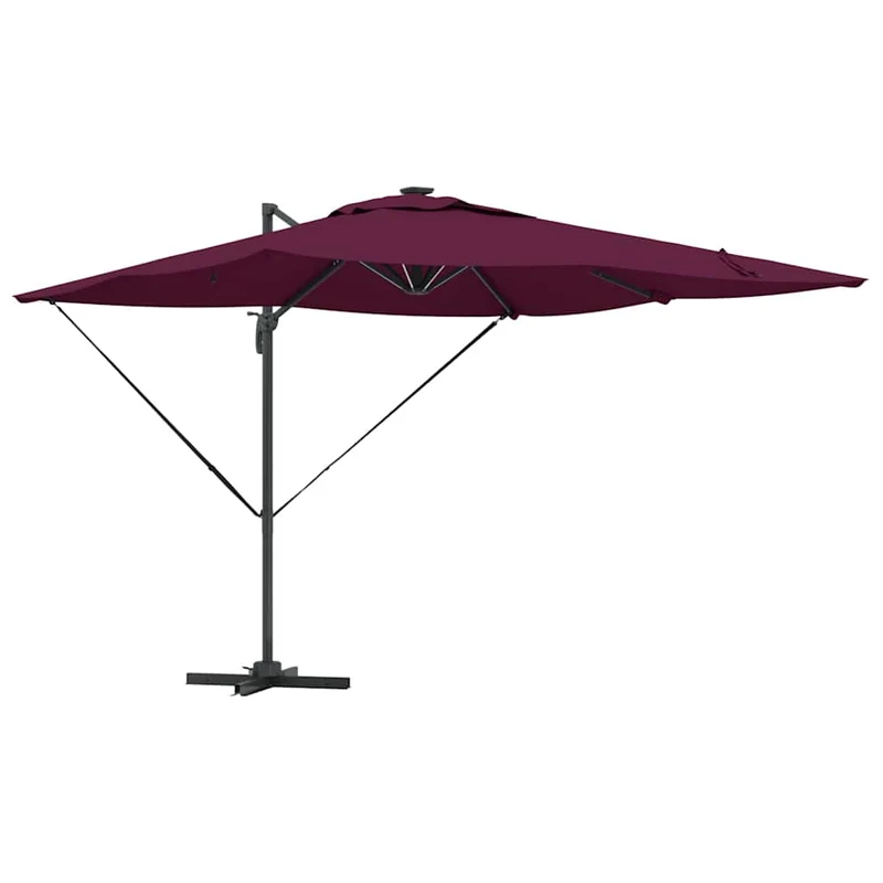 Parasol déporté rectangulaire inclinable 286 x 284 x 270 cm fonction rotation 360° design moderne en aluminium bordeaux 02_0058697