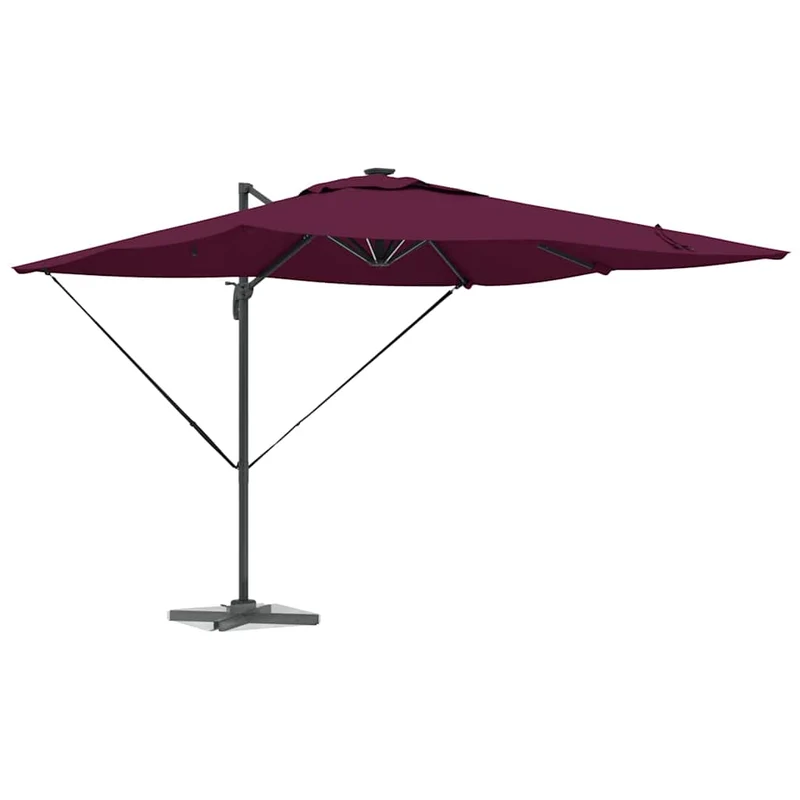 Parasol déporté rectangulaire inclinable 286 x 284 x 270 cm fonction rotation 360° design moderne en aluminium bordeaux 02_0058697
