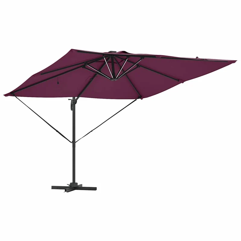 Parasol déporté rectangulaire inclinable 286 x 284 x 270 cm fonction rotation 360° design moderne en aluminium bordeaux 02_0058697