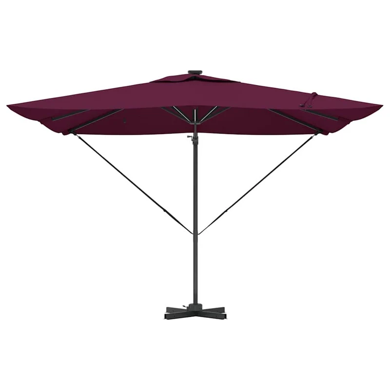 Parasol déporté rectangulaire inclinable 286 x 284 x 270 cm fonction rotation 360° design moderne en aluminium bordeaux 02_0058697