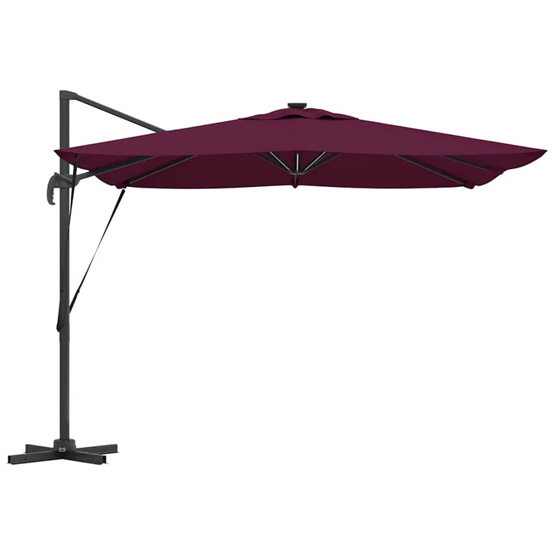 Parasol déporté rectangulaire inclinable 286 x 284 x 270 cm fonction rotation 360° design moderne en aluminium bordeaux 02_0058697