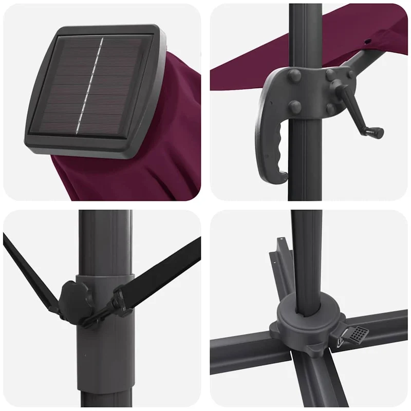 Parasol déporté rectangulaire inclinable 286 x 284 x 270 cm fonction rotation 360° design moderne en aluminium bordeaux 02_0058697