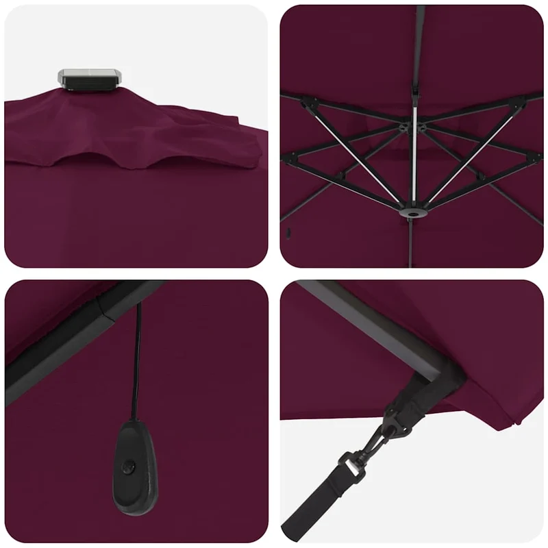 Parasol déporté rectangulaire inclinable 286 x 284 x 270 cm fonction rotation 360° design moderne en aluminium bordeaux 02_0058697